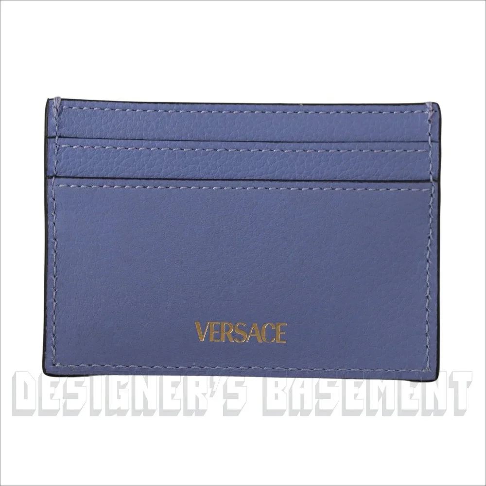 VERSACE violet gold La MEDUSA gold Logo embossed Leather Card Case hold wallet
